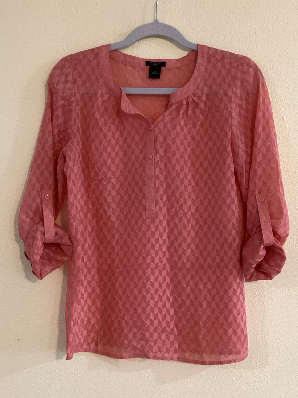 Ann Taylor Pink Geometric Roll-Tab Tunic